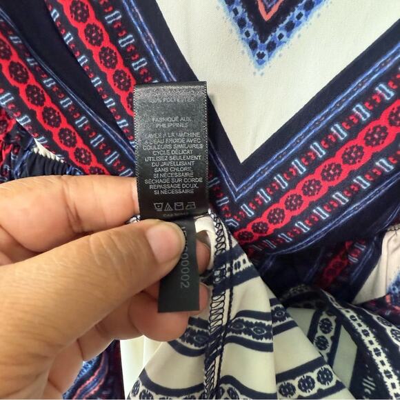 Express Chevron Design Strapless Faux Wrap Mini Dress Navy Red Multi Size XS - Picture 6 of 7